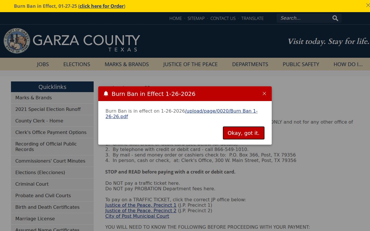 Garza County District and County Clerk payment options