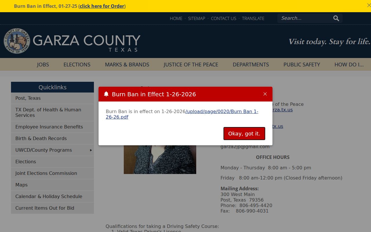 Garza County Justice of the Peace Precinct 2 traffic procedures