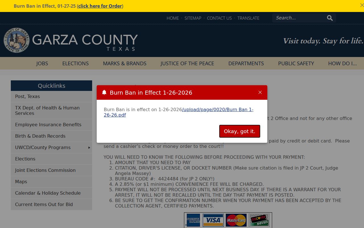 Garza County JP Precinct 2 traffic payment instructions