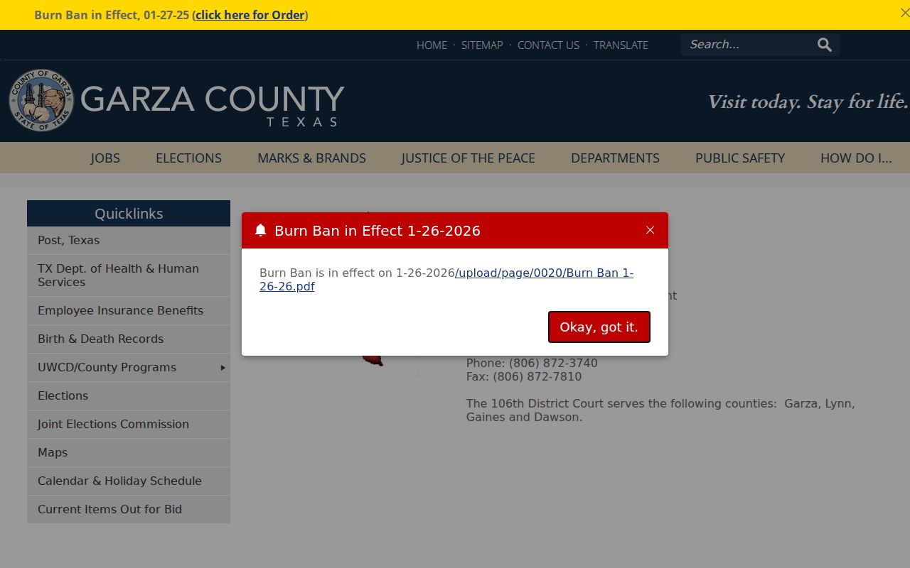 Official page for the 106th Judicial District Judge serving Garza County