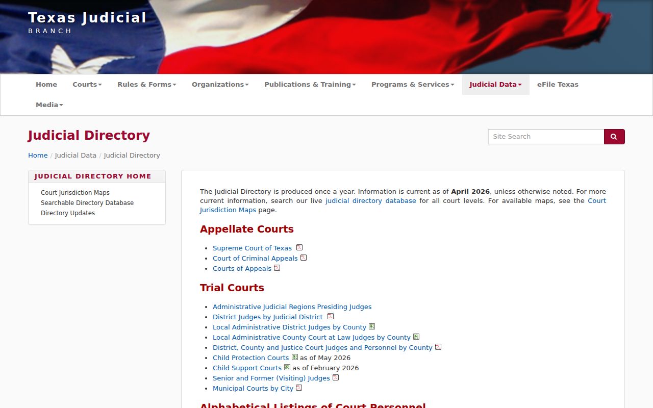 Texas Judicial Directory search for court personnel