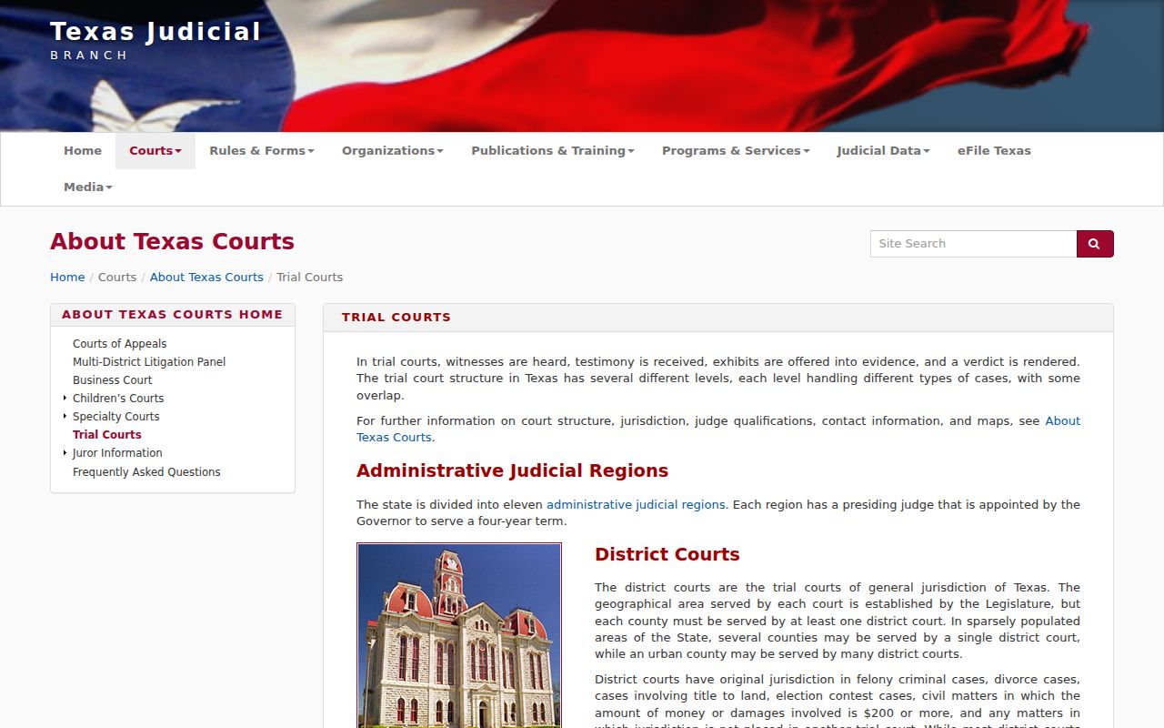 Texas Judicial Branch trial-court structure page