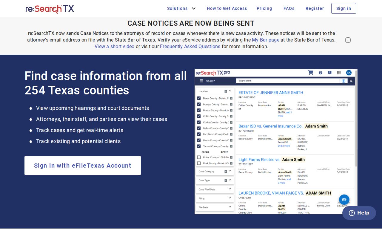 Garza County case search through the re:SearchTX portal