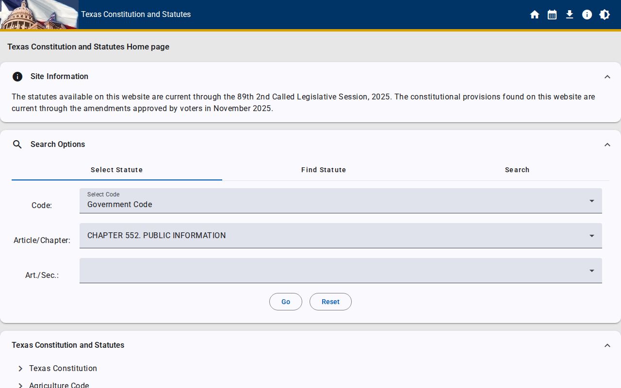 Texas Government Code Chapter 552 public information provisions