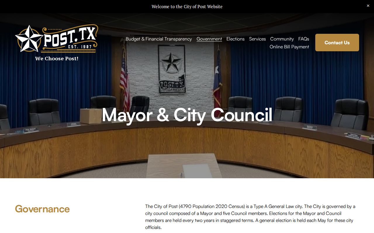 Official City of Post mayor and council page