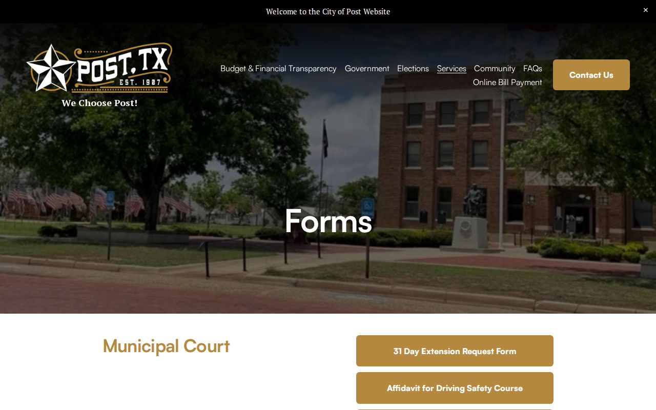 City of Post official municipal forms index
