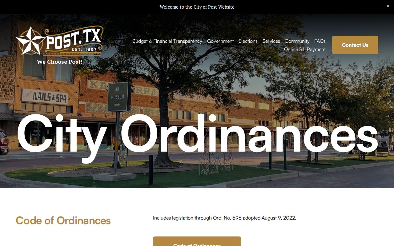 City of Post official ordinance publication page