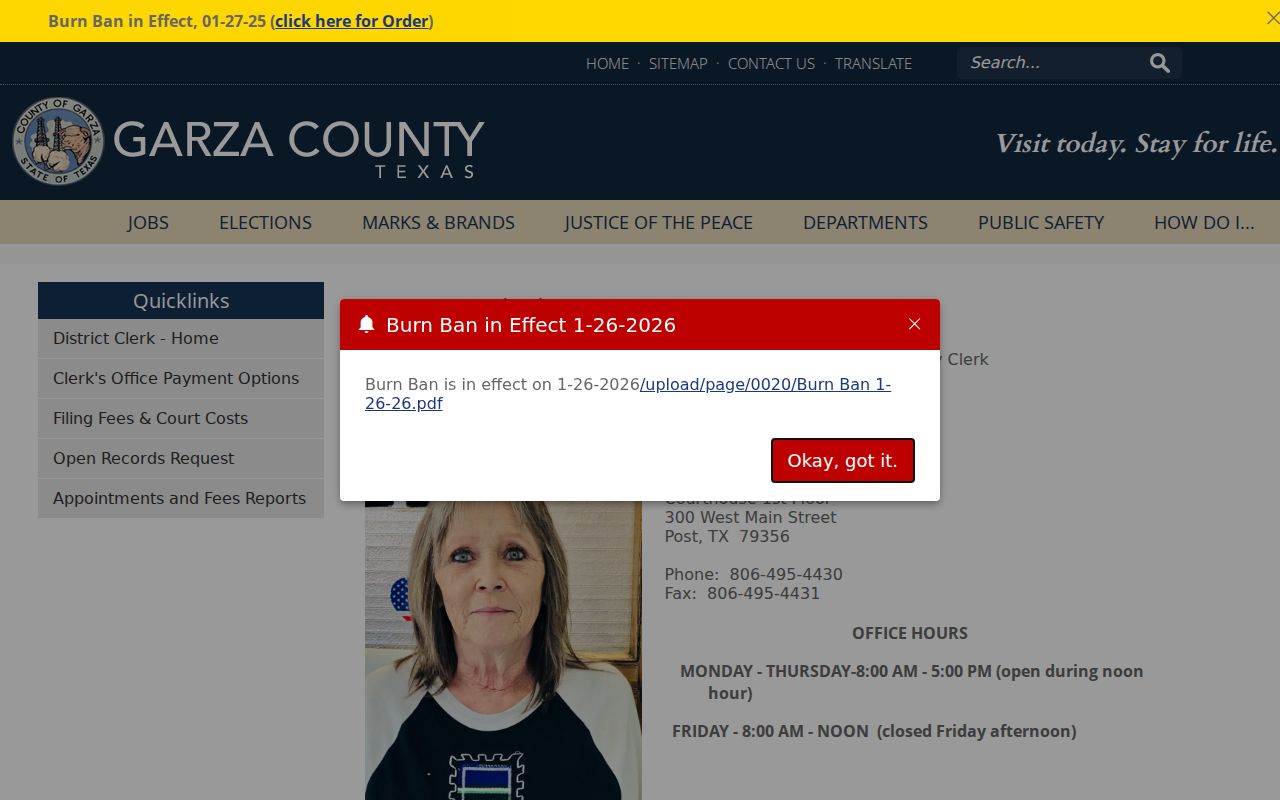 Garza County District Clerk contact and records page